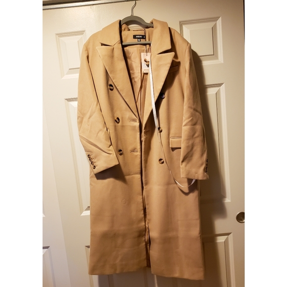 Missguided Camel Bouble Breasted Long formal coat - Picture 2 of 5